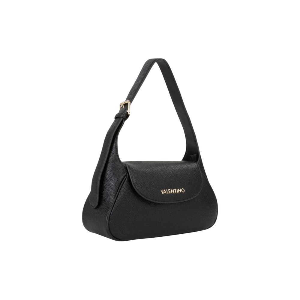 Medium Flap Handbag by Mario Valentino for women in polyethylene & polyurethane black presents a ornamental silhouette, showcasing a secure flap, ample , and versatile shoulder-strap & adjustable-strap for a ornamental finish.