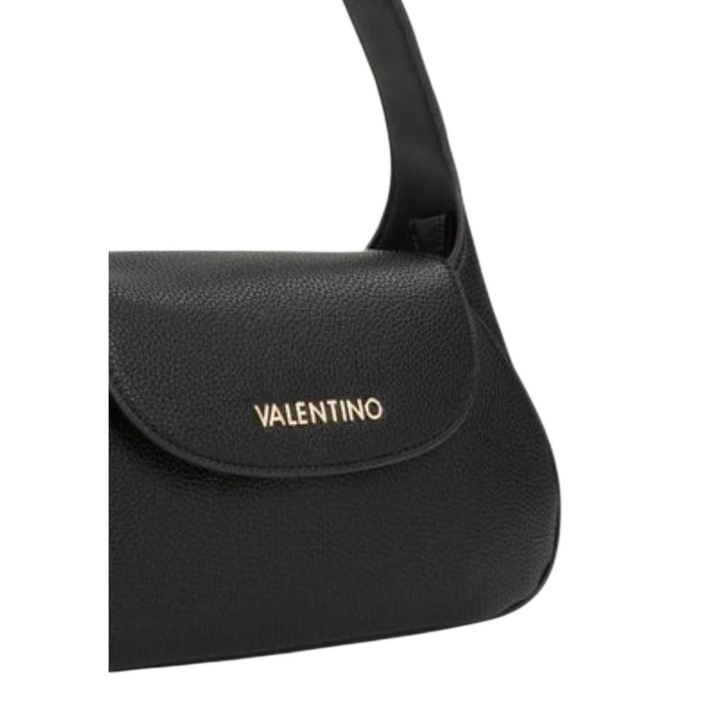 Medium Flap Handbag by Mario Valentino for women in polyethylene & polyurethane black features a signature silhouette, showcasing a secure flap and signature with versatile shoulder-strap & adjustable-strap for a sophisticated look.