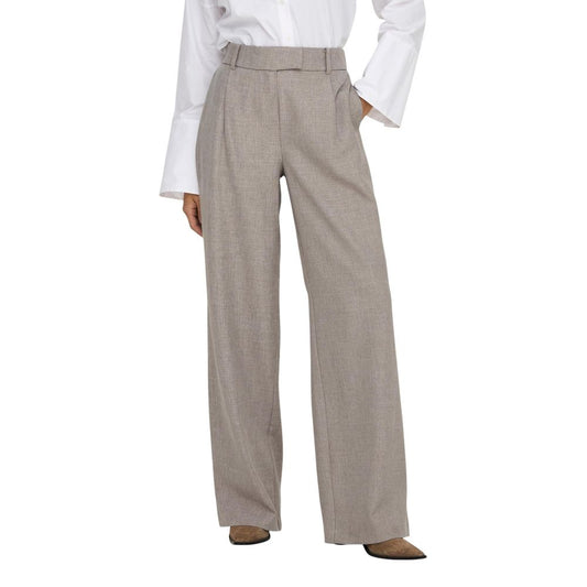 Only Women's Wide High Rise Stretch Polyester Trousers - Beige