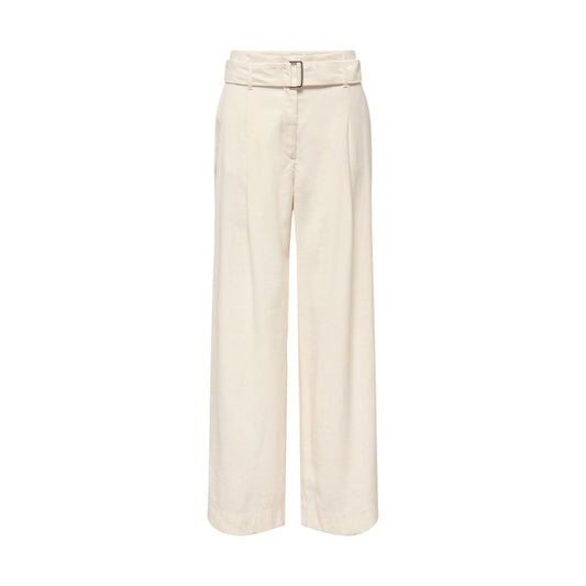 Trousers by Only for women in polyester & viscose cream features an sartorial silhouette, showcasing a precise wide and long with a sartorial high rise for a refined look.