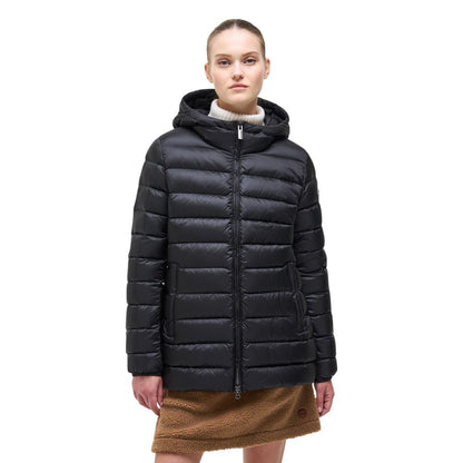 Hooded Overcoat by Colmar Originals for women in polyamide black features an voluminous silhouette, showcasing distinct thermal, lightweight, pockets, hooded & insulated and a voluminous hooded neckline for a truly voluminous aesthetic.