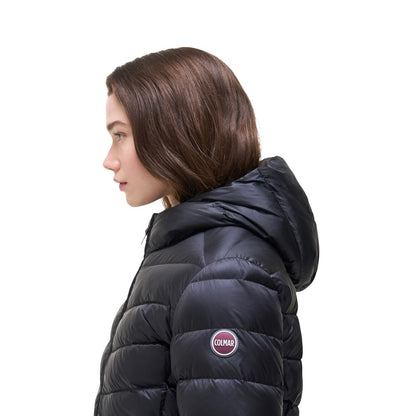 Hooded Overcoat by Colmar Originals for women in polyamide & duck down black showcases a architectural silhouette, artfully detailed with a distinctive hooded neckline and functional thermal, lightweight, hooded & insulated for a architectural finish.