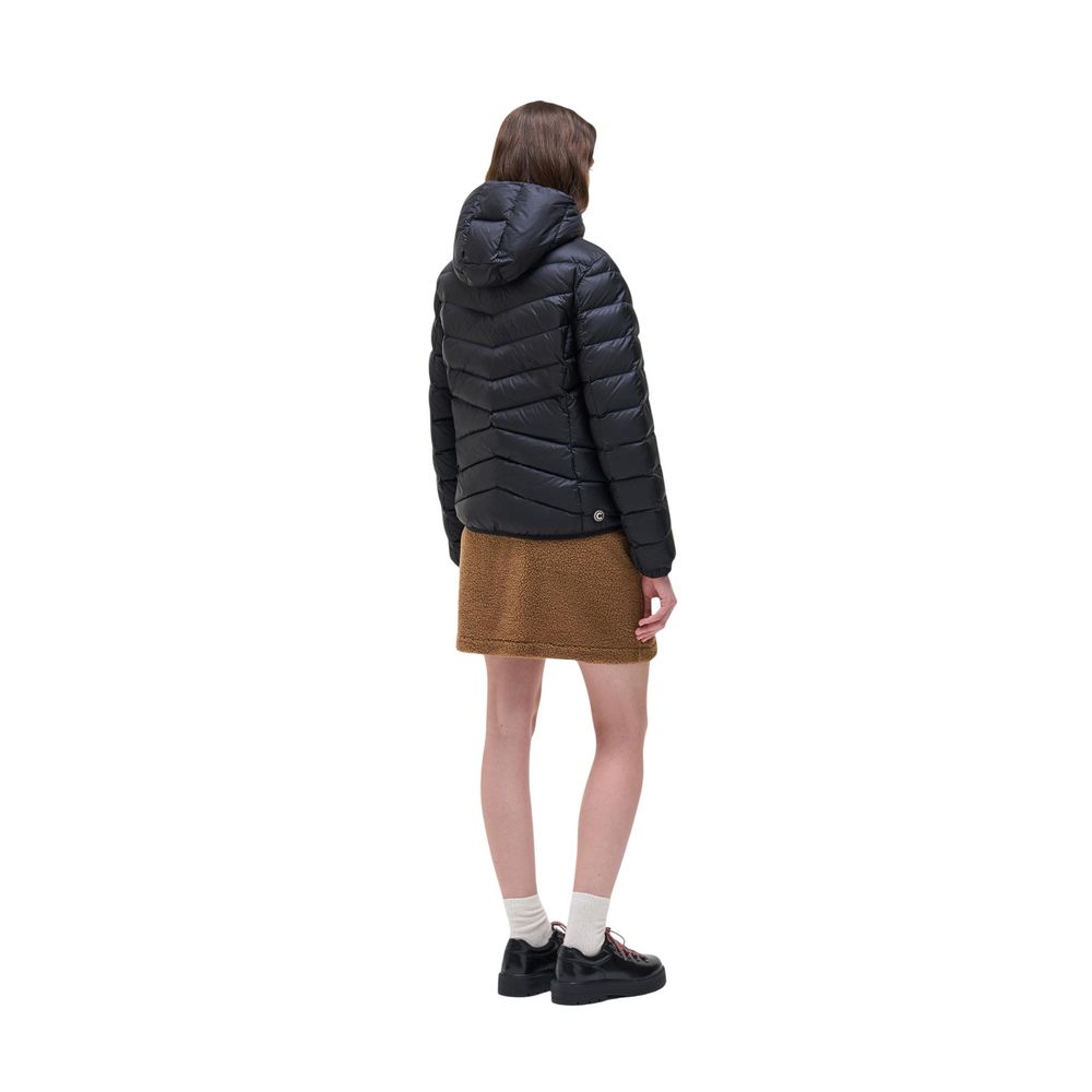 Hooded Overcoat by Colmar Originals for women in polyamide & duck down black showcases a enveloping silhouette, detailed with distinctive thermal, lightweight, hooded & insulated and a enveloping hooded neckline.