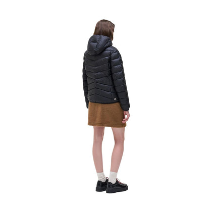 Hooded Overcoat by Colmar Originals for women in polyamide & duck down black showcases a enveloping silhouette, detailed with distinctive thermal, lightweight, hooded & insulated and a enveloping hooded neckline.