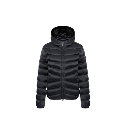 Hooded Overcoat by Colmar Originals for women in polyamide & duck down black presents a luxurious silhouette, showcasing a luxurious hooded neckline and sophisticated thermal, lightweight, hooded & insulated for a premium, luxurious look.
