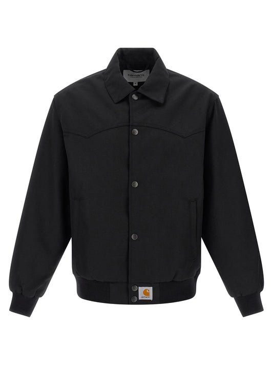 Bomber Jacket by Carhartt Wip for men in polyester twill & wool black presents a effortlessly chic silhouette, showcasing a sophisticated shirt-collar neckline and premium pockets for a truly effortlessly chic finish.