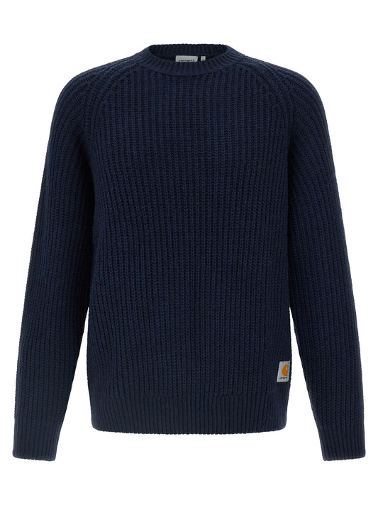 Cardigan by Carhartt Wip for men in acetate viscose wool blue features a dramatic silhouette, showcasing a sophisticated crew neckline and dramatic detail for a timeless, premium look.