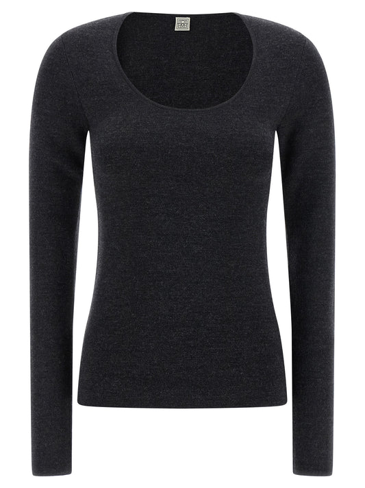 Cardigan by TOTEME for women in polyamide viscose gray showcases a captivating silhouette, artfully detailed with a captivating long-sleeve and round neckline for a truly sophisticated captivating look.