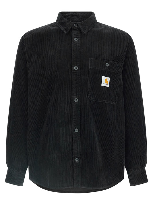 Shirt by Carhartt Wip for men in cotton corduroy black showcases a sharp silhouette, elegantly detailed with a sharp and sharp .