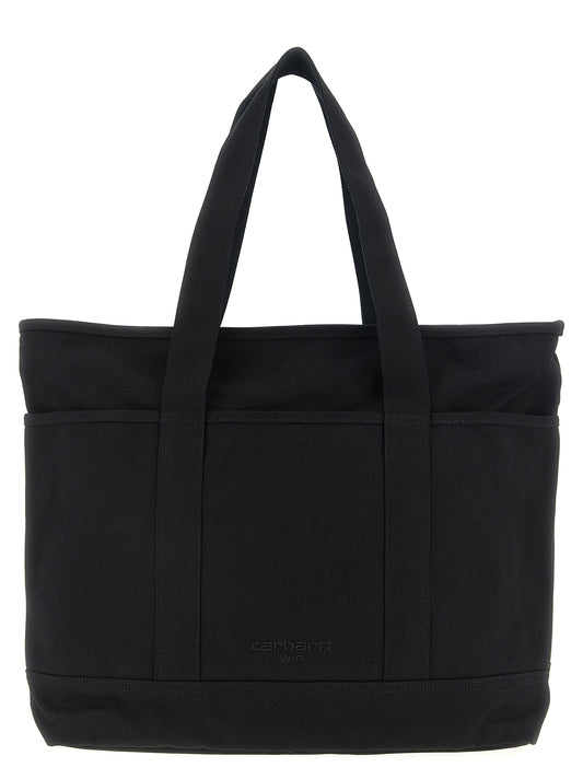 Shopper Tote Bag by Carhartt Wip for men in cotton polyester canvas black features an metropolitan chic Cotton Polyester Canvas Shopper Tote Bag design with a secure zipper, metropolitan chic external-pockets, and versatile shoulder-strap, adjustable-strap & handle for a metropolitan chic look.