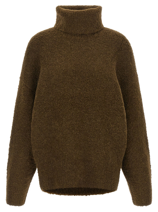Cardigan by TOTEME for women in alpaca wool brown features a nuanced silhouette with a refined turtle high-neck neckline and nuanced detailing for a sophisticated look.