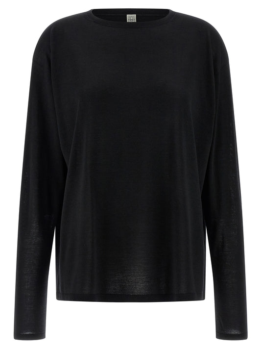 Cardigan by TOTEME for women in wool black features an crisp silhouette, showcasing a sophisticated round neckline and long-sleeve detail for a truly crisp finish.