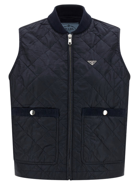 Vest by Prada for women in corduroy nylon & polyamide blue features a enviable silhouette, elegantly detailed with a enviable and functional pockets for a enviable finish.