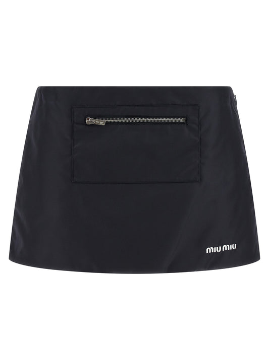 Skirt by Miu Miu for women in nylon blue features a contoured silhouette from the Women's Nylon Mini Long Skirt collection, characterized by its contoured mini long for a contoured finish.