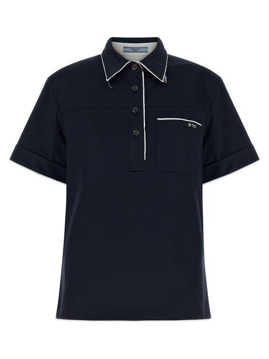 Polo Shirt by Prada for women in cotton blue features a eye catching silhouette, showcasing a refined and short-sleeve for a eye catching finish.