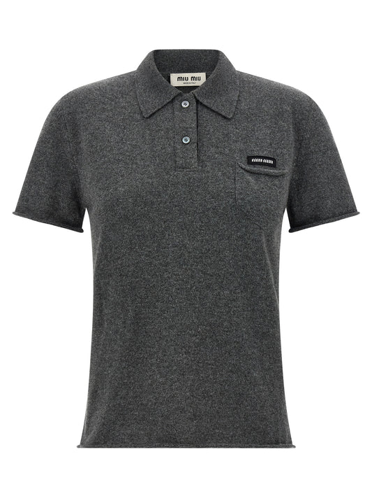 Polo Shirt by Miu Miu for women in cashmere gray showcases a enviable silhouette, featuring a refined and short-sleeve for a enviable finish.