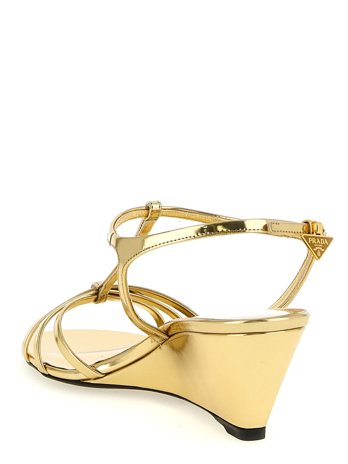 Prada Gold Calfskin Wedge Sandals