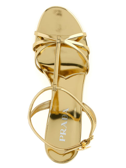 Prada Gold Calfskin Wedge Sandals