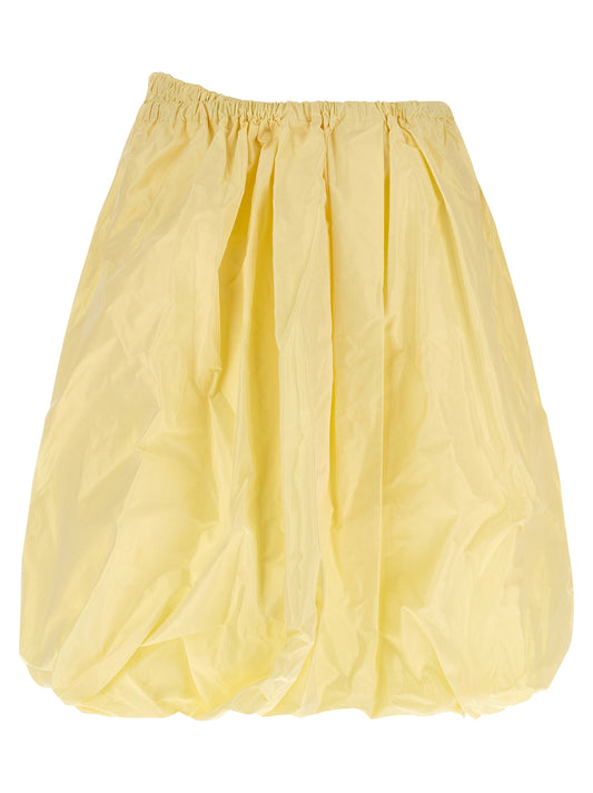 Skirt by Prada for women in silk multicolor features a contoured silhouette from the Women's Asymmetrical Silk Midi Skirt collection, characterized by its contoured midi for a contoured finish.