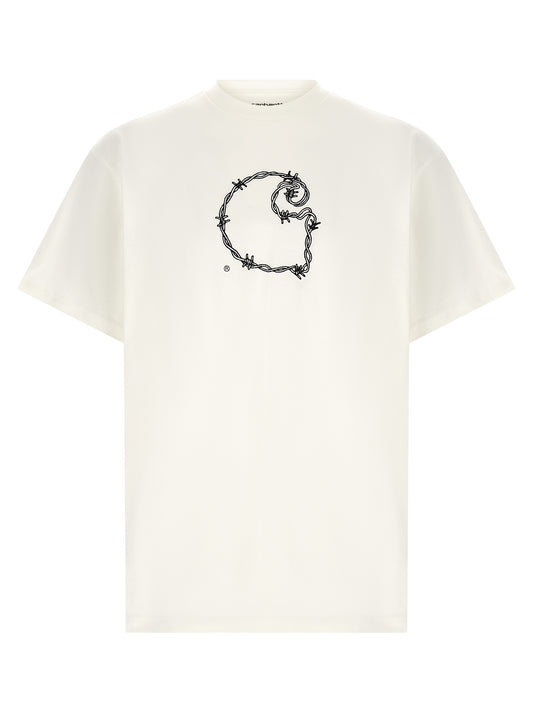 T-Shirt by Carhartt Wip for men in organic cotton white & print showcases a chic silhouette, artfully detailed with a chic crew neckline and short-sleeve for a chic finish.