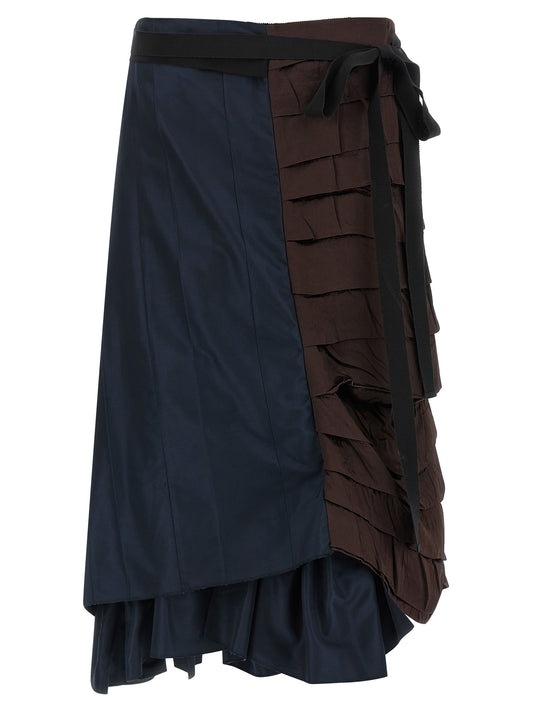 Skirt by Prada for women in silk multicolor & patchwork features a contoured silhouette from the Ribbon Women's Asymmetrical Silk Midi Skirt collection, characterized by its contoured midi for a contoured finish.