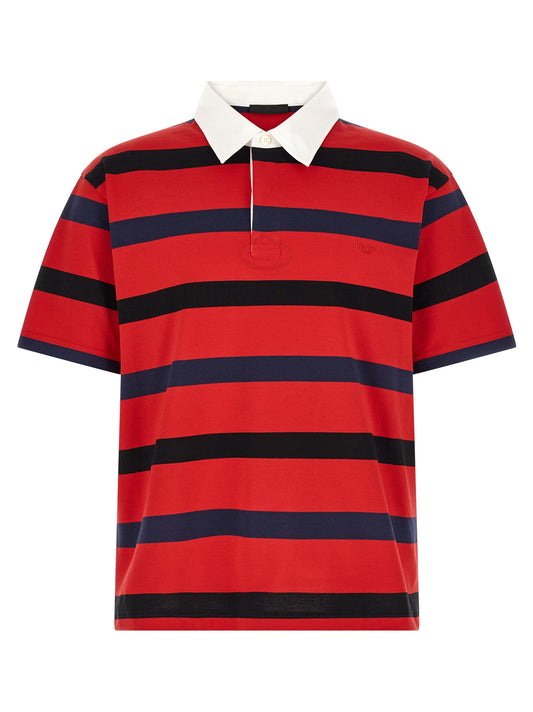 This Polo Shirt by Prada for men in cotton pearl, red & striped presents a flawless silhouette, showcasing flawless short-sleeve detailing and a refined shirt-collar neckline for a truly flawless aesthetic.