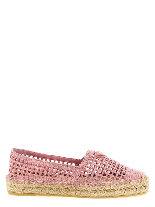 Espadrilles Flat Shoes by Prada for women in cotton metal & rubber multicolor presents a effortless chic silhouette, showcasing the Crochet Women's Cotton Metal & Rubber Espadrilles Flat Shoes design with a effortless chic and for a sophisticated look.