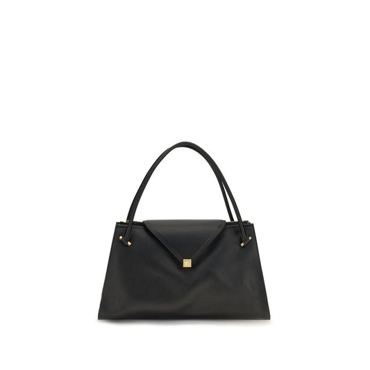 Large Shoulder Flap Bag by Versace for women in cotton linen suede & calf leather black presents a versatile silhouette, showcasing a secure flap & magnetic and versatile built-in-compartments with versatile shoulder-strap for a sophisticated look.