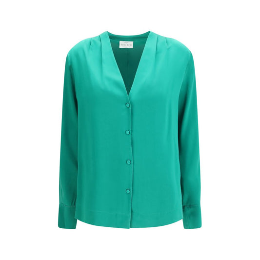 Dress Shirt by Forte_Forte for women in silk satin bicolour, featuring a nuanced and nuanced v-neck neckline for a sophisticated finish.