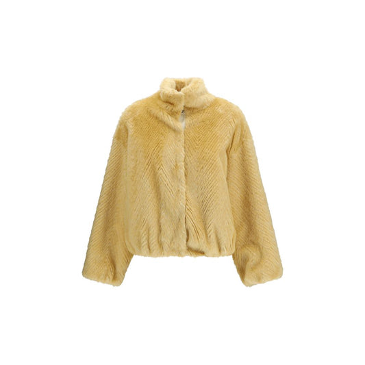 Bomber Jacket by Forte_Forte for women in faux fur modacrylic & plush gold & chevron features an on trend silhouette, showcasing refined pockets and a sophisticated high-collar neckline for a truly on trend finish.