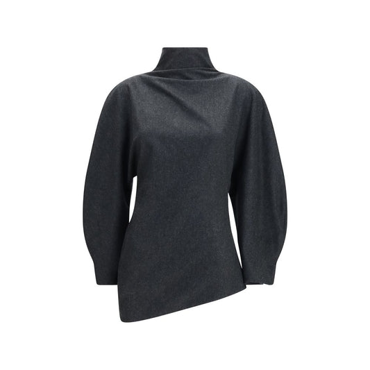 Blouse by Khaite for women in cashmere wool gray features an architectural silhouette with a refined and elegant stand-collar neckline for a architectural look.