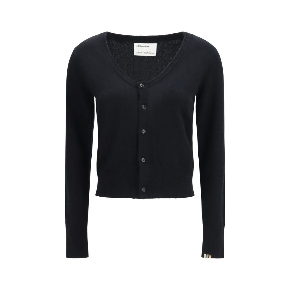 Extreme Cashmere Women's Regular Fit Slim Crew Neck &Scoop Cashmere Cardigan - Black