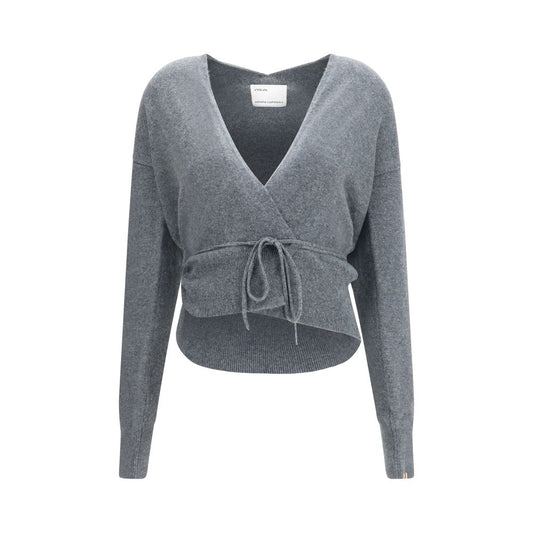 Extreme Cashmere Ella Women's Regular Fit Slim V Neck Cashmere & Nylon Cardigan - Gray