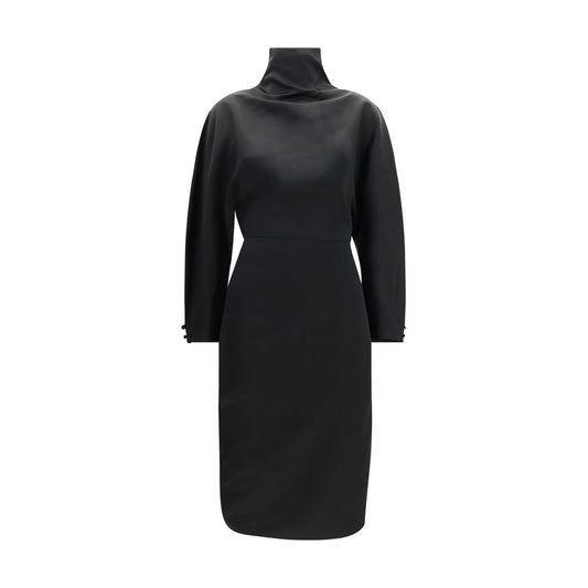 Khaite Women's Cocktail Long-Sleeve Acetate Ramie & Satin Knee Long Dress - Black
