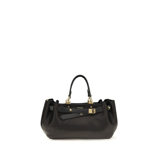 Balenciaga Bos Taurus Suede Calf Leather Small Shoulder Tote Bag - Black Gold