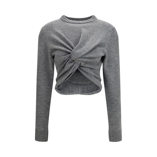 Balenciaga Women's Crop Top Regular Fit Cropped Crew Neck Wool Sweatshirt - Gray
