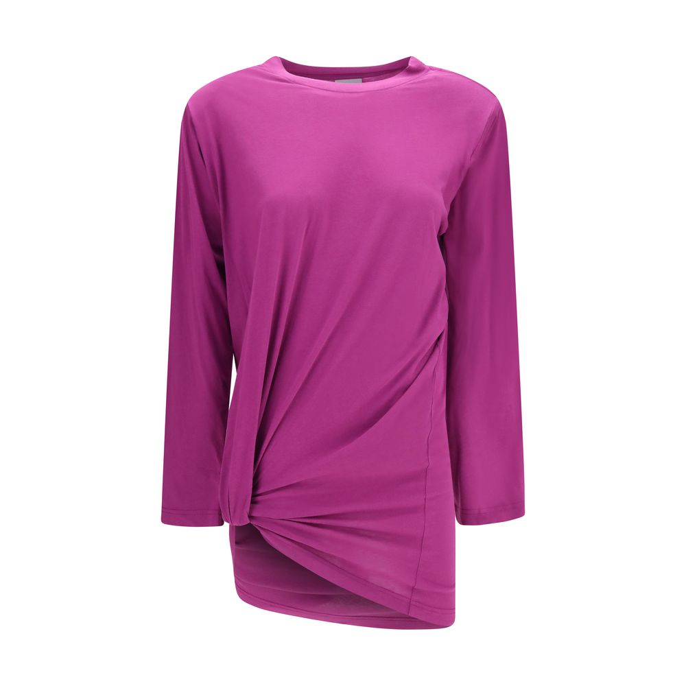 T-Shirt by Balenciaga for women in cotton purple showcases a dramatic silhouette, elegantly detailed with a dramatic round asymmetric neckline and long-sleeve for a truly dramatic finish.