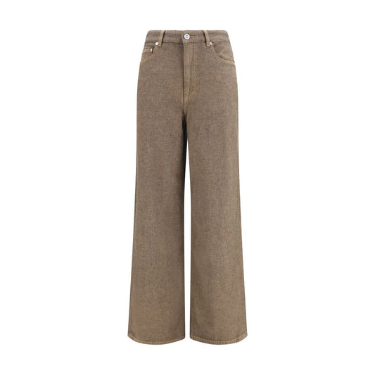 Jeans by Ganni for women in denim cotton & hemp brown presents a refined pantology silhouette, artfully defined by a refined pantology straight, relaxed-fit, regular-fit & wide, long, and a sophisticated low high rise.