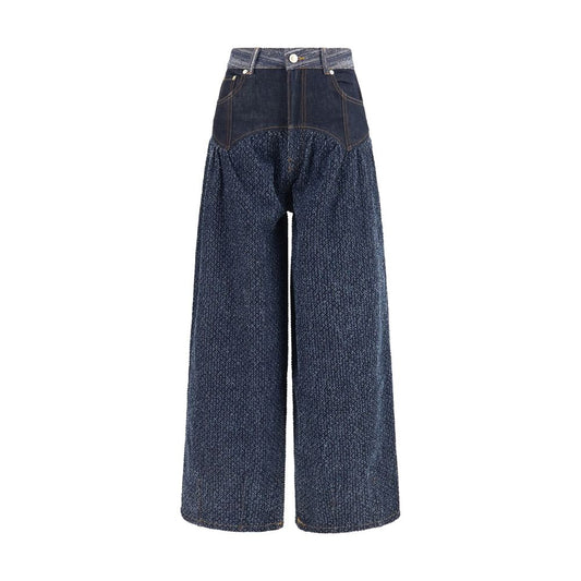 Jeans by Ganni for women in denim cotton blue features an sophisticated and oversized with a precise long, creating a sophisticated and sophisticated silhouette.