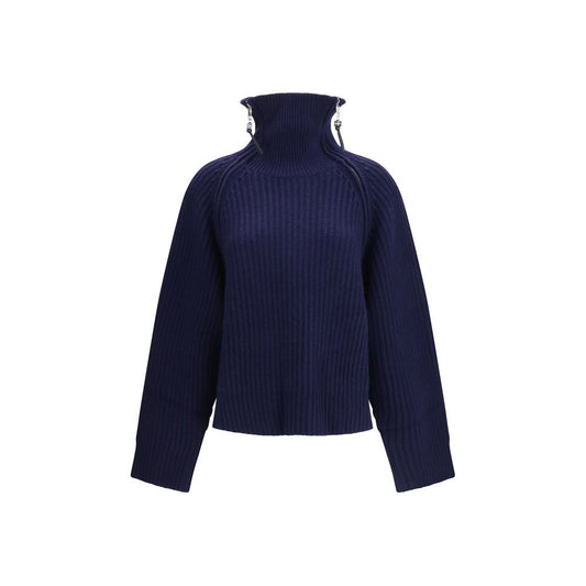 Sweatshirt by Ganni for women in merino wool blue & silver presents a smart casual silhouette, featuring a smart casual high-neck neckline and long-sleeve for a sophisticated look.