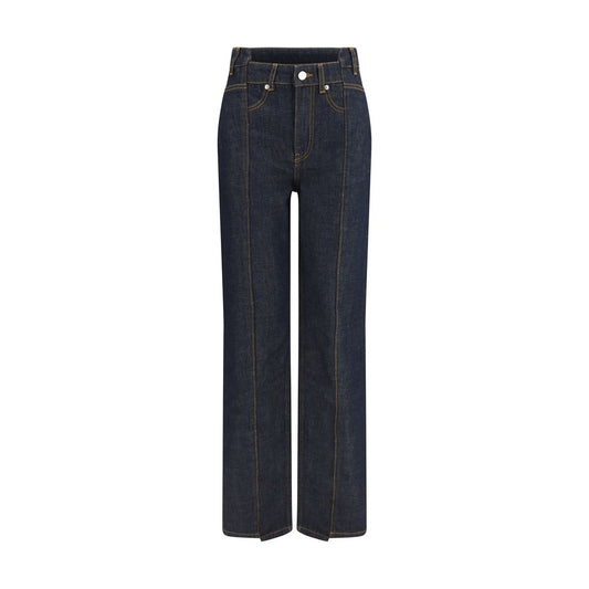 Jeans by Ganni for women in stretch denim cotton blue features an sophisticated high rise and straight-leg, flared & regular-fit with a precise long, creating a sophisticated and sophisticated silhouette.