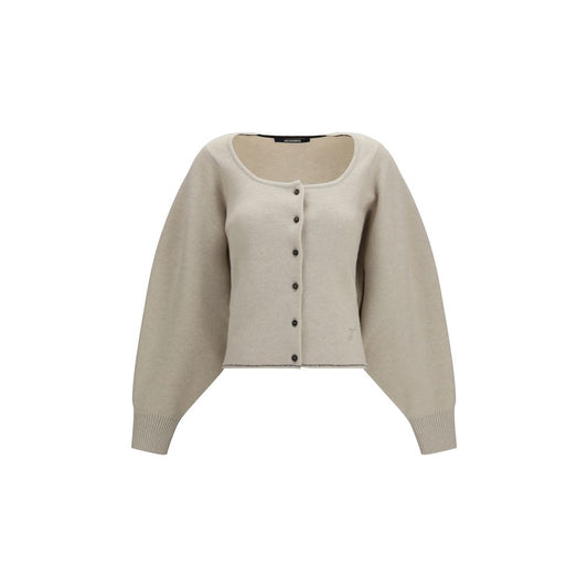 Cardigan by Jacquemus for women in polyamide cashmere & merino wool beige showcases a captivating silhouette, artfully detailed with a captivating and round neckline for a truly sophisticated captivating look.