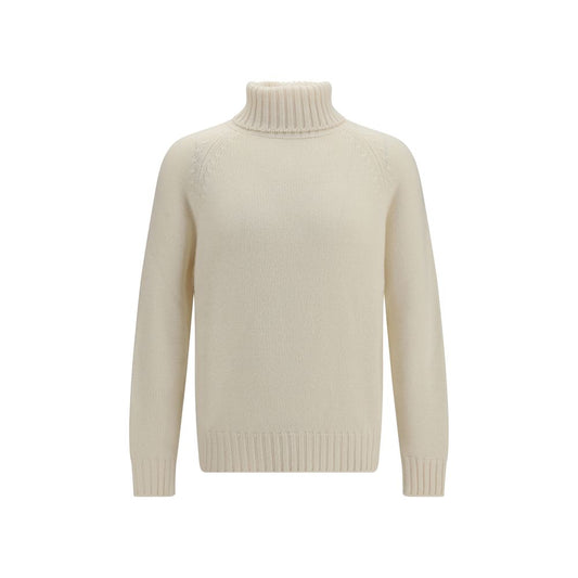 Sweater by Umit Benan for men in cashmere white showcases a discreet silhouette, finished with a discreet turtle high-neck neckline and for a discreet look.