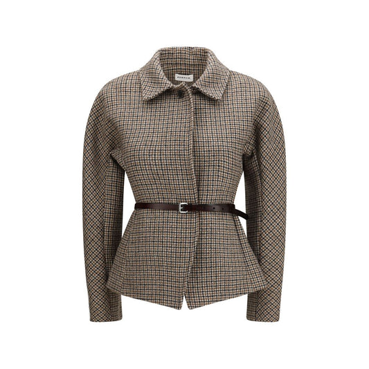 Blazer by P.A.R.O.S.H. for women in wool beige, patterned & houndstooth features an stylish silhouette, showcasing a sophisticated and stylish for a truly stylish finish.