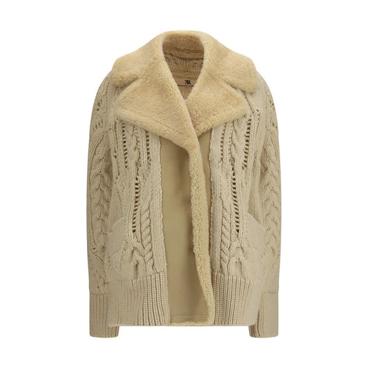 Sweatshirt by Ermanno Scervino for women in fur suede leather & virgin wool beige features an enviable silhouette, showcasing a premium long-sleeve and refined v-neck neckline for a truly enviable finish.