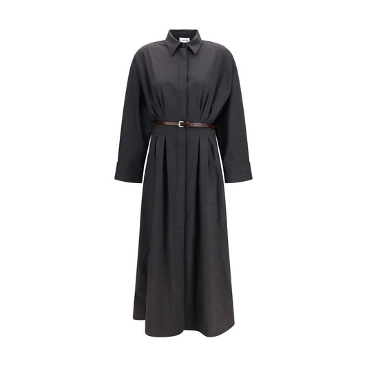 Dress by P.A.R.O.S.H. for women in wool gray features an cute silhouette, detailed with a long-sleeve and that elegantly flows into a cute long.