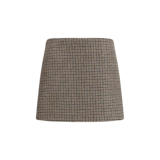 Skirt by P.A.R.O.S.H. for women in wool brown, patterned & houndstooth features an relaxed-yet-refined silhouette that elegantly showcases the Women's Wool Short Mini Skirt design and sophisticated short mini.