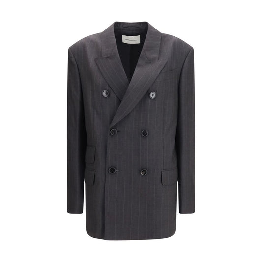 Blazer by Ami Paris for women in horn polyester & wool gray, horn, patterned & striped presents a distinguished silhouette, detailed with a distinguished double-breasted neckline and distinctive for a truly sophisticated finish.