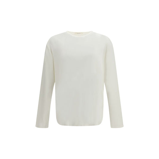 T-Shirt by Umit Benan for men in cashmere cotton & viscose white showcases a unassuming silhouette, artfully detailed with a refined round neckline and unassuming long-sleeve for a sophisticated, contemporary look.
