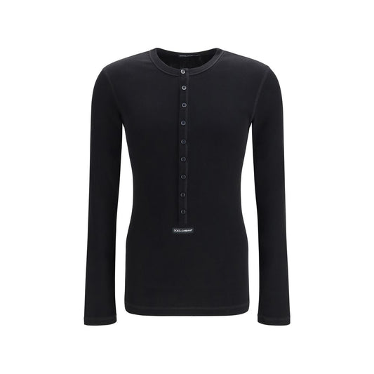 T-Shirt by Dolce & Gabbana for men in cotton black showcases a unassuming silhouette, artfully detailed with a refined and unassuming long-sleeve for a sophisticated, contemporary look.